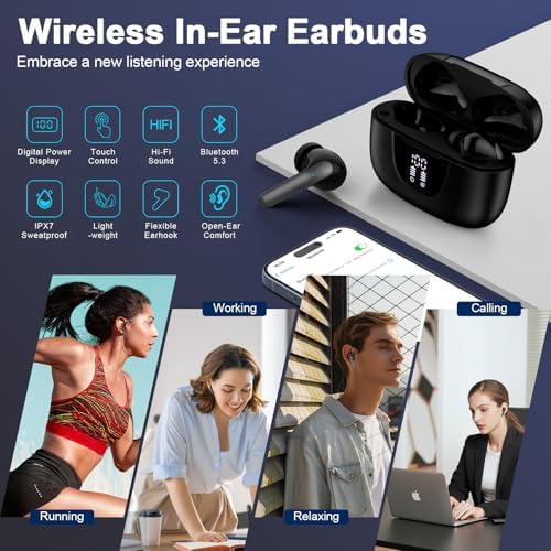 Samsung Galaxy Wireless Earbuds with Bluetooth 5.3 – IPX7 Waterproof Noise Cancelling Earphones for Active Lifestyles – 60 Hours Playback with LED Battery Indicator – Perfect for Galaxy A and S Series Devices – Ultimate Sound Quality & Comfort