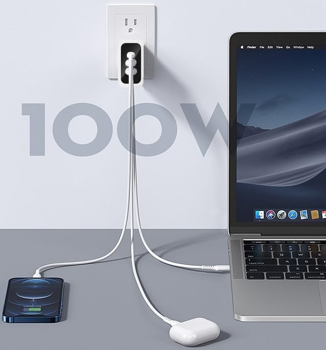 67 W Ga N Dual USB-C & USB-A Charger – Ultra-Compact Power Adapter for Fast Multi-Device Charging – Ideal Travel Companion for Laptops, Smartphones, and Tablets – Sleek White Design for Maximum Compatibility and Efficiency