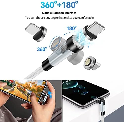 Revolutionize Your Charging with 540° Rotate Magnetic Charging Cables – 6.6 ft, 3-Pack, Universal Compatibility for USB Type C & Micro USB Devices, Fast Charging & 480 Mbps Data Transfer for Effortless Connectivity