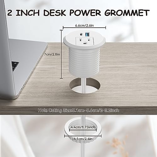 XBA 2-Inch Recessed Desktop Power Grommet with PD 20 W USB-C and 18 W USB-A Ports – Streamlined Hidden Power Outlet with 6 FT Extension Cord for Efficient Charging in Home Offices and Conference Rooms – Elevate Your Workspace Organization and Productivity