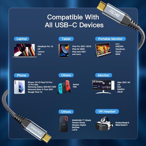 (3-Pack 5FT) 40Gbps USB C for Thunderbolt 4 Cable, [8K@60Hz/Dual 4K@60Hz] USB C Monitor Cable, 40Gbps Data Transfer, USBC Video Cord, 240W Charging for iPhone 16,Samsung,MacBook,iPad,Lenovo,SSD,KYY – Enhanced Compatibility and Speed