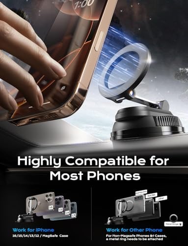 Car Phone Holder for Magsafe,Ultra Magnetic and Strong Suction 360° Adjustable Car Phone Mount,Portable Magnetic Cell Phone Holders for Your Car for iPhone16/15/14/13/12 Series – Enhanced Compatibility and Speed