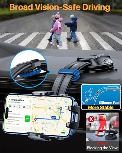 HTU Premium Adjustable Suction Car Phone Holder with Bendable Arm – Ultimate Dashboard and Windshield Mount for i Phone 16, 15, 14, 13, 12 Pro Max (Black) – Secure Grip, 360-Degree Rotation, Enhanced Safety and Usability