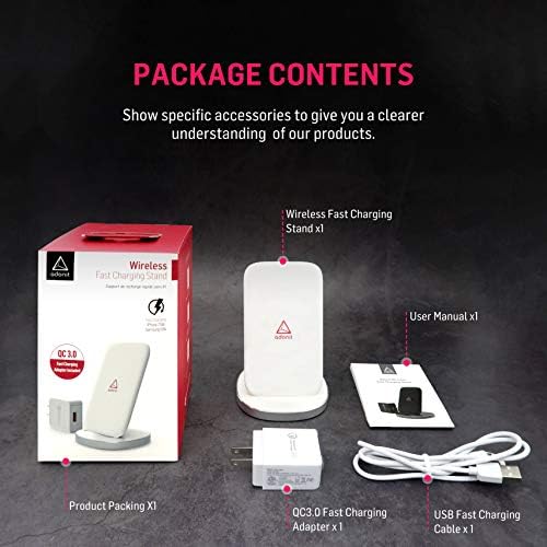 Adonit Qi-Certified Wireless Charging Stand – Ultra-Fast Charger for i Phone 12/11 Series & Galaxy S20/S10/Note 10 with Bonus QC Adapter – Elegant Design for Efficient Home & Office Power Management