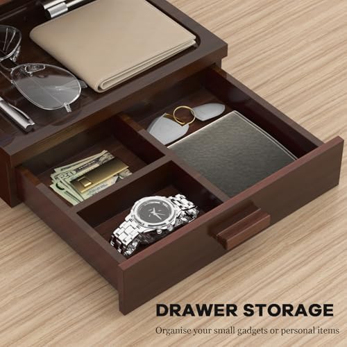 Nightstand Organizer with Charging Station, Wood Docking Station with USB Ports and Outlets, Gifts for Men, Bedside Holder with Drawer for Kindle,Phone,Key, Watch & Accessories (Classic Black) – Enhanced Compatibility and Speed