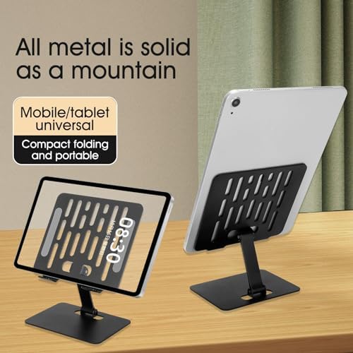 Versatile Adjustable Metal Tablet Stand – Foldable Height-Adjustable Holder for Tablets Up to 12 Inches, Perfect for i Pads and More – Sleek Black Finish for Ultimate Style and Stability in Any Workspace