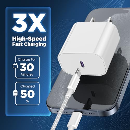 Rapid Charge Revolution: 20 W USB-C Wall Charger for i Phone 15 Series – Versatile 3 ft, 6 ft, and 10 ft Cables Included for Ultimate Flexibility – Ideal for i Pad Pro, Mini, Air, and Air Pods – Compact, Durable Design Perfect for Travel, Home, or Office – Superior Compatibility for All USB-C Devices