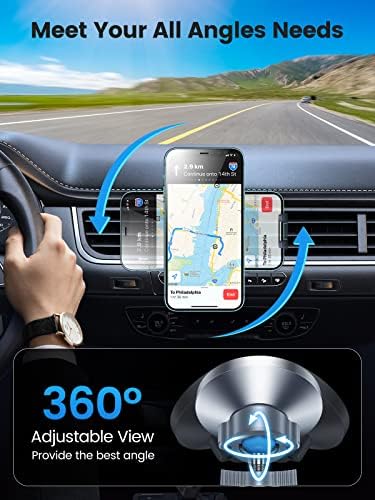 VICSEED Mag Safe Car Mount – Ultimate Magnetic Phone Holder for i Phone 16 Pro Max, 15, 14, 13, 12 Plus & Mini | 360-Degree Adjustable Vent Clip for Enhanced Safety & Convenience | Powerful Magnet for Unmatched Stability & Effortless Hands-Free Navigation | Sleek Design for Modern Vehicles