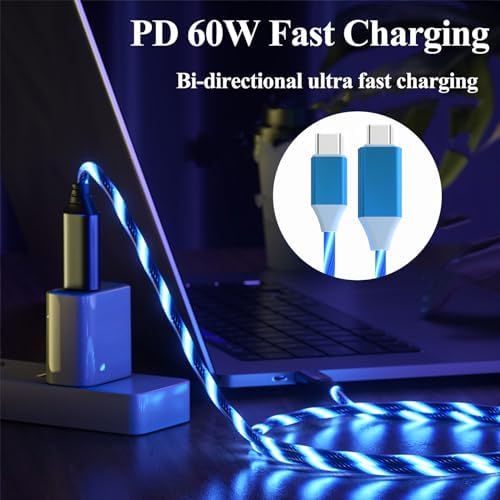 Revolutionize Your Power Connection: 6.6 FT LED USB C to USB C Cable – 60 W/3 A Fast Charger for i Phone 15, Mac Book Air, i Pad Pro, Pixel & Samsung Galaxy S23/S24 – Durable, Stylish, and User-Friendly Charging Solution for Tech-Savvy Professionals and On-the-Go Users