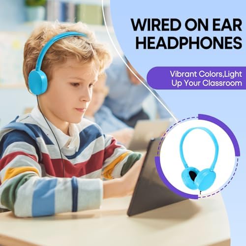 Bulk Headphones for Kids 12 Pack – Premium Wired Earphones with Superior HD Sound Quality for Classroom Learning and Play, Mixed Colors for Inclusive Use, Compatible with 3.5 mm Devices – Essential Audio Gear for Educational Environments