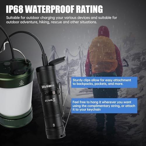 Wurkkos H1 Ultra-Fast Charging 5000 m Ah Portable Power Bank with Clip & Flashlight – Versatile USB-C Battery Charger Compatible with 18650/21700 Cells for Ultimate Convenience on the Go