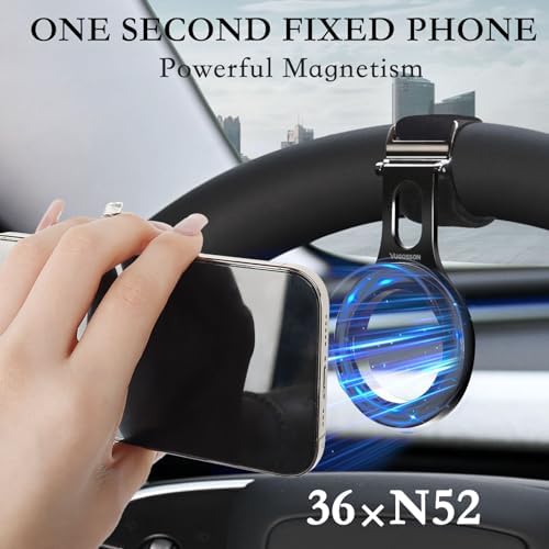 Premium Magnetic Phone Holder for Tesla – Effortless Steering Wheel Mount Compatible with Mag Safe & Universal Devices – Enhanced Stability with Magnetic Ring – Ideal for Safe Driving Navigation & Hands-Free Calls – Perfect for i Phone, Samsung & All Smartphones – Essential Tesla Accessory for Modern Drivers