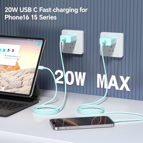 Ultimate 20 W Fast Charging Kit for i Phone 15 & 16 Series – 3 Pack High-Speed Chargers with 60 W USB-C to USB-C Cables (6 ft & 10 ft) – Unmatched Durability & Enhanced Compatibility for Seamless Device Power-Up – Ideal for Home & Travel Use