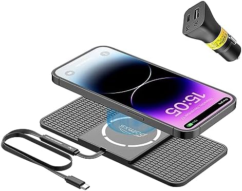 POLMXS 15 W Magnetic Wireless Car Charger Pad – Ultra-Fast Charging Solution for i Phone 12/13/14/15 & Air Pods – Effortless Magnetic Alignment & Compact Design for On-the-Go Convenience – Durable & Safe for Daily Use – Perfect Auto Accessory for Modern Lifestyles