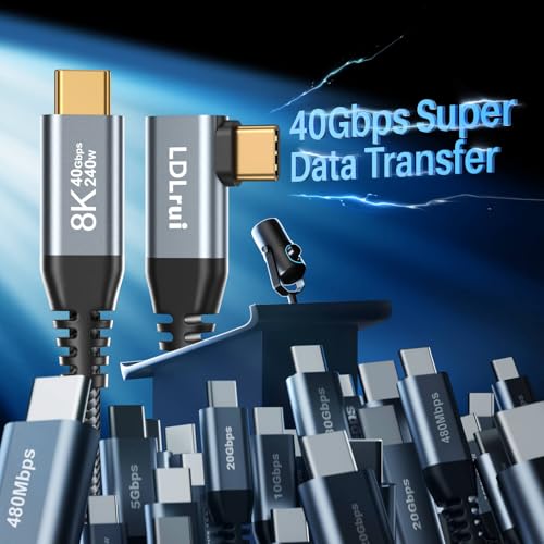 USB C Monitor Cable 8K/4K UHD Display[4FT], 40Gbps USB 4 High Speed Data Transfer Cable, Right Angle USB C for Thunderbolt 4 Cord, 240W Fast Charging for iPhone 16, MacBook Pro, KVM Switch, Samsung – Enhanced Compatibility and Speed