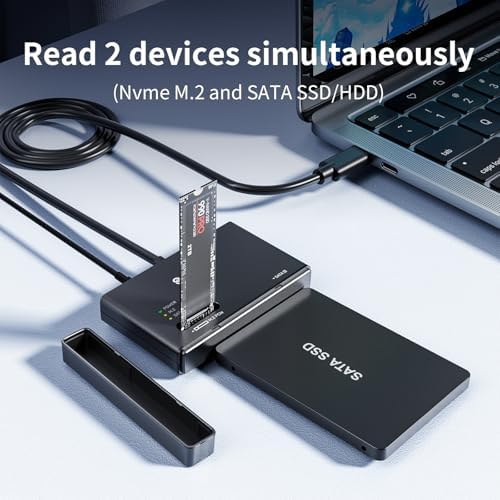 Elevate Your Data Storage with the 10 Gbps M.2 NVMe SSD Adapter – Type-C External Enclosure for M Key & B Key Compatibility, Supports 2.5″/3.5″ SATA Drives with 12 V Power Supply – Ultimate Portable Solution for High-Speed Transfers and Seamless Connectivity
