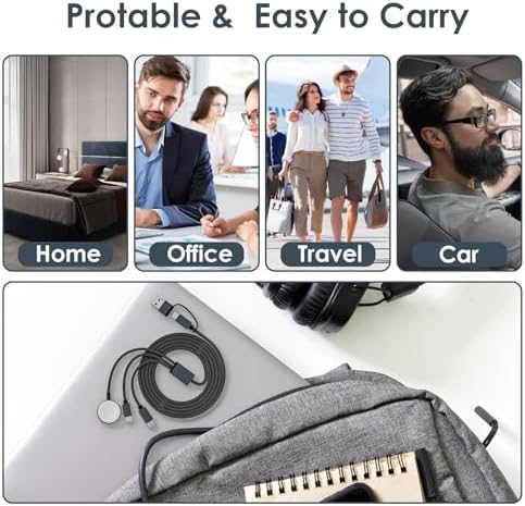 5 FT Multi-Device Charging Cable: Dual Compatibility for Apple Watch and i Phone – Rapid Charge for Series 10, Ultra, SE, All i Phone Models 16-13, Plus Galaxy S24 – Essential Travel Charger for Streamlined Power Management and Versatile Device Use