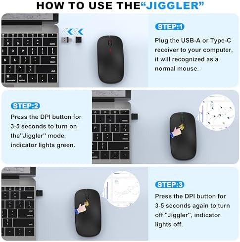 Sleek LED Bluetooth Wireless Mouse for Mac & PC – Rechargeable, RGB Light-Up Design with Dual Connectivity (BT5.2 + 2.4 G USB) – Slim, Portable Mouse with Jiggler Function for Work & Play – Enhanced Performance & Style in White