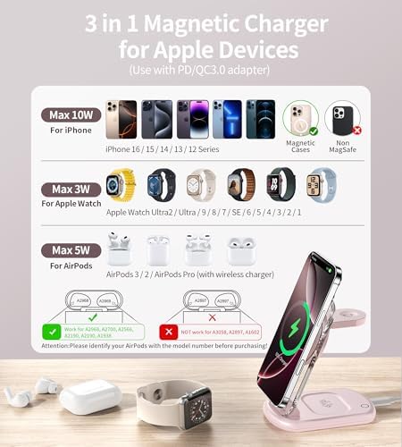Ultimate 3-in-1 Magnetic Wireless Charging Station for Apple: Fast, Foldable Mag-Safe Charger with Night Light for i Phone 16/15/14/13/12, Apple Watch & Air Pods Pro – Travel-Ready, Enhanced Compatibility, and Rapid Charging Solution