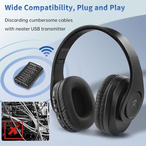 Elevate Your Audio Experience with Wallar Ge Wireless Headphones – Perfect for Seniors Featuring Advanced Bluetooth 5.3, 25 Hours of Playtime, Hassle-Free USB Transmitter Setup, Zero-Lag Sound for TV Viewing, and Exceptional Long-Range Connectivity for Ultimate Comfort and Clarity