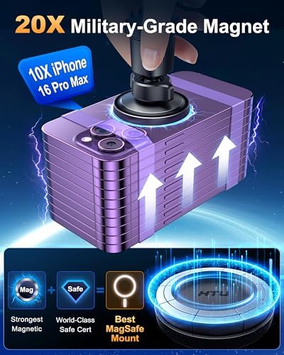 Elevate Your Driving Experience with the 2025 Military-Grade Magnetic Car Mount Vent – Ultimate Stability for Mag Safe and Android Devices, Featuring Upgraded Strongest Magnet & Metal Hook Design, Non-Charging, Black Finish, Certified Safety & Patented Technology for Unmatched Convenience and Durability.