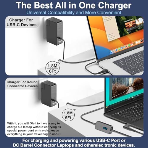 Universal 100 W USB-C Fast Charger with 15 Barrel Plug Adapters & 6 ft Cable – Ultimate Power Delivery Solution for Laptops, Tablets, Smartphones – High-Efficiency Adjustable Output 5 V-20 V – Enhanced Safety Features for Hassle-Free Charging – Perfect Travel Companion for All Your Electronic Devices