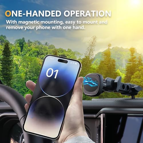 2024-2025 Jeep Wrangler JL Magnetic Phone Mount – Adjustable 360° Dashboard Cradle for Secure Navigation and Hands-Free Use – Sleek Black Finish for Enhanced Interior Style – Quick Installation for Optimal Driving Safety and Convenience