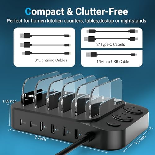 68 W Multi-Device Charging Hub with 20 W USB-C Fast Charger – 6-Port Universal Charger for i Phone 15/14/13/12, Galaxy, i Pad & Tablets – Ultimate Power Solution for Home, Office & Travel Efficiency