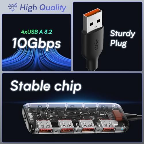 Revolutionize Your Connectivity with the Qeefun 4-Port USB 3.0 Hub – High-Speed 5 Gbps Data Transfer, Individual LED Power Switches, and 2 ft Extension Cable for Ultimate Flexibility – Perfect USB Splitter for Laptops, PCs, i Macs, and More! Enhance Your Workspace Efficiency and Control Multiple Devices Effortlessly!
