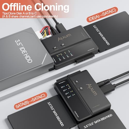 Maximize Your Data Management with the Alxum 3-in-1 USB C to SATA & IDE Adapter – High-Speed 5 Gbps Data Transfer, Effortless Hard Drive Cloning & Dual Drive Support for SATA III & IDE 133 HDD/SSD – Includes 12 V 2 A Power Adapter for Enhanced Performance and Compatibility