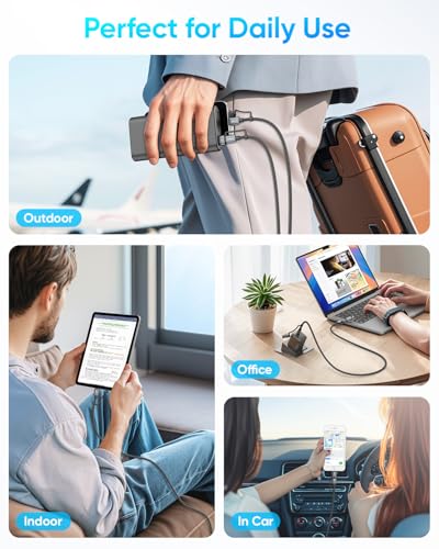 Versatile SUNGUY 4 in 1 Charging Cable – 3 FT Dual Pack with 60 W High-Speed Multi-Device Charging for USB-C, USB-A, and Lightning Compatible Devices Including i Phone 16/15/14 Pro, i Pad, Mac Book, and Samsung Galaxy S25/S24 – Durable, Efficient, and Perfect for Home or On-the-Go Use