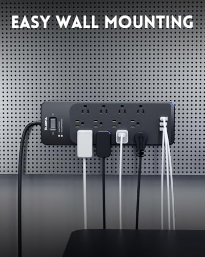 Premium 20 FT Surge Protector Power Strip with 12 Outlets and USB-C Charging – PLUGTUL’s Flat Plug Design for Large Devices, Enhanced 4080 Joules Protection, ETL Listed for Ultimate Safety and Efficiency in Home and Office Use