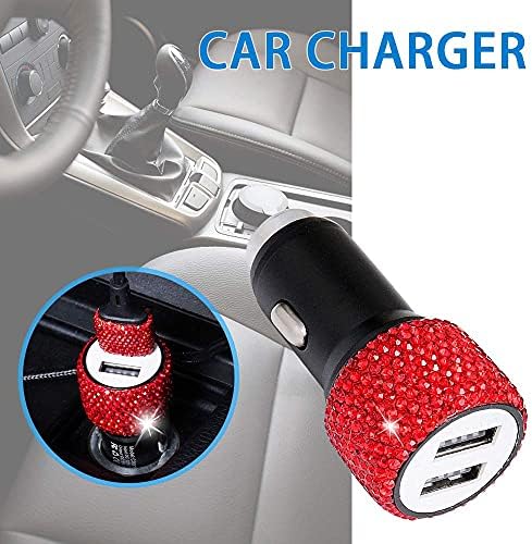 Chic Rhinestone Dual USB Car Charger & 3-in-1 Braided Charging Cable Set – Stylish Bling Accessories for Fast Charging & Enhanced Compatibility – Perfect for Women’s Vehicles in Silver