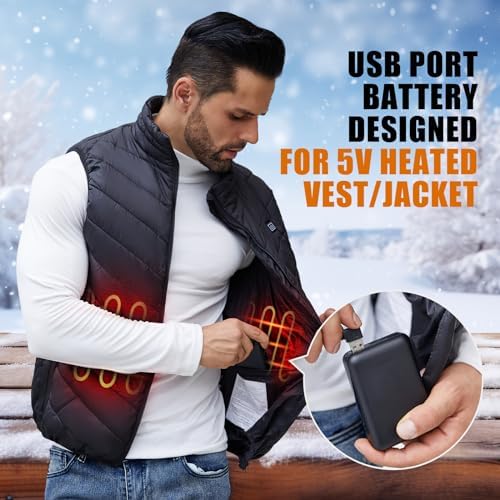 Ultimate 10000 m Ah Heated Vest Battery Pack – Fast Charging 5 V/2 A Power Bank for Electric Jackets, Coats & Hoodies – Lightweight, Portable Solution for Winter Comfort – Enhanced Compatibility with Heating Apparel (Excludes 7.4 V Clothing)