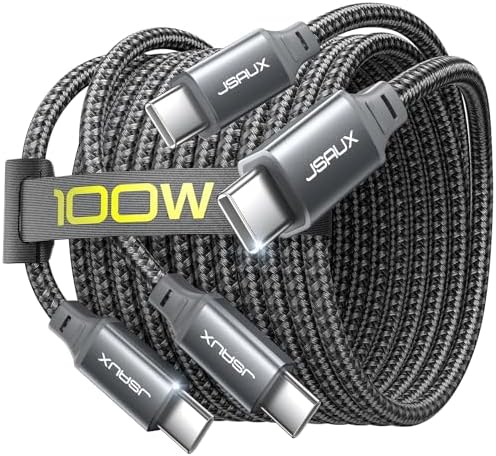 Elevate Your Charging Experience with the JSAUX 100 W USB C to USB C Cable – 10 Feet of High-Speed Connectivity for i Phone 16, Galaxy S25/S24/S23/S22, and Mac Book – Durable Design for Unmatched Reliability and Versatility in Sleek Black