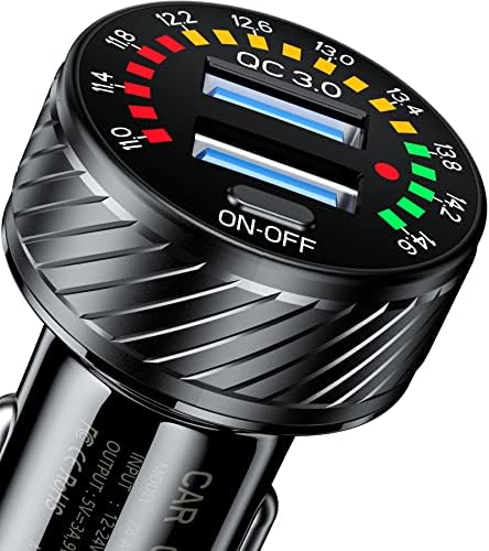 BARCOVAN Dual QC3.0 USB Car Charger Adapter – 36 W 3 A Fast Charging with Colorful Voltmeter Display & Energy-Saving ON/OFF Switch for Ultimate Convenience on the Go – Perfect for Modern Travelers and Tech Enthusiasts