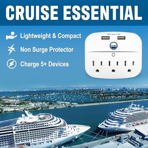Ultimate Cruise Power Strip with 3.3 ft Extension Cord & Fast Charging USB Ports – Non-Surge Design for Seamless Connectivity on Carnival, Princess & Major Cruise Lines (2025/2026) – Essential Travel Accessory for All Devices