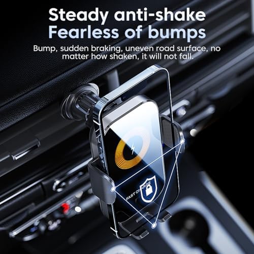 Redmaple 15 W Fast Wireless Car Charger with Auto-Clamping Phone Holder for Air Vent – Effortless Charging & Enhanced Compatibility for i Phone 14/13/12/11 Pro/XR/XS/X/8 – Streamlined Design for Hands-Free Navigation and Safety