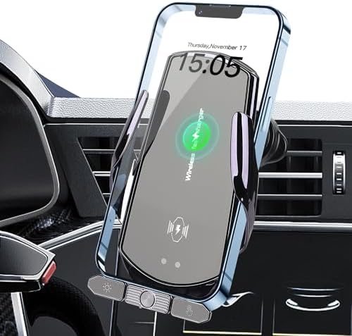 JUSCCZ 15 W Auto-Clamping Wireless Car Phone Holder – Fast Charging Solution for Smartphones with Secure Grip and Elegant Black Design for Safe Navigation While Driving