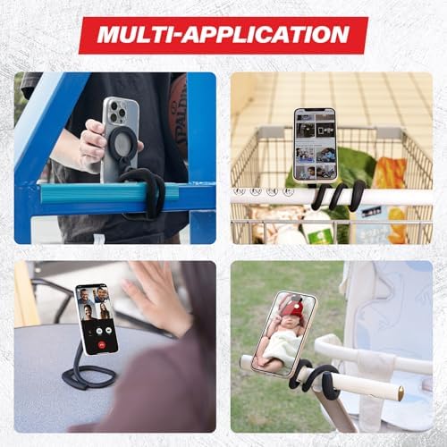 Flexible Gym Phone Holder for Peloton Treadmill Spin Bike – Gooseneck Magnetic Phone Mount for iPhone MagSafe Samsung, Wrap Around Phone Stand for Stroller/Desk/Shopping/Women Men Gym Gifts – Enhanced Compatibility and Speed