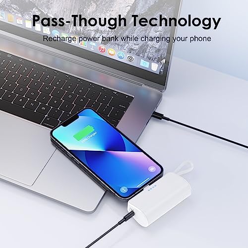 Ultra-Compact 5200 m Ah Power Bank with Built-in USB-C Cable – High-Speed Mini Charger for i Phone 15/14/13/12/XR/8/7/6 & Android Devices – Perfect On-the-Go Backup Solution for Busy Lifestyles with LED Battery Indicator and Enhanced Compatibility