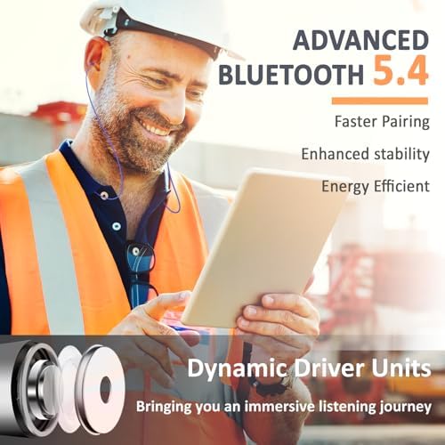 Cuzabe OSHA-Compliant Bluetooth Earplug Headphones – Wireless Neckband Earbuds with 29 d B Noise Isolation, 30-Hour Battery Life, and Custom Fit for Industrial Work Environments