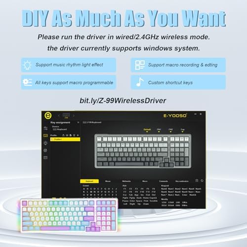 E-YOOSO Z-99 Tri-Mode Wireless Mechanical Keyboard – Customizable RGB Backlit Gaming Experience with Hot-Swappable Linear Switches, Gasket Design for Enhanced Comfort and Performance, USB-C/Bluetooth 5.0/2.4 GHz Connectivity, Perfect for Gamers and Typists Seeking Precision and Style