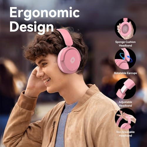Experience Next-Level Audio with Stylish Pink Wireless Over-Ear Headphones – Premium Noise Cancellation, Hi-Fi Stereo Sound, and 30-Hour Playtime for Unmatched Comfort in Travel and Home Office Use, Featuring Immersive Deep Bass and Foldable Design for Effortless Portability and Extended Listening Pleasure