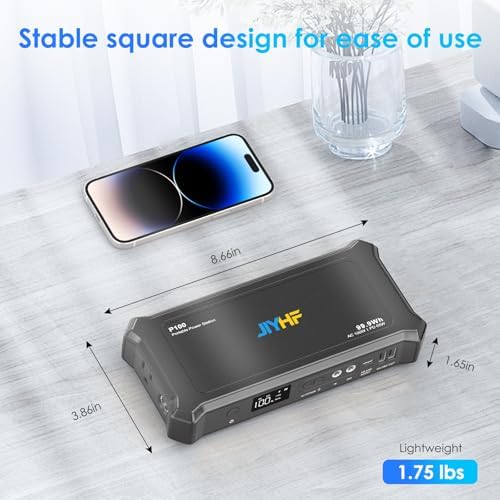 JIYHF High-Capacity Portable Power Bank with AC Outlet – 99.9 Wh / 27000 m Ah Charger for Laptops and Devices, 100 W AC + 65 W PD USB-C + 5521 DC Ports for Seamless Business Travel, Outdoor Adventures, and Emergency Power Solutions – Optimal Compatibility and Rapid Charging Efficiency