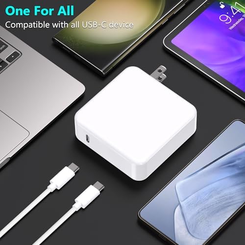 Ultra-Fast 100 W USB-C Power Adapter for Mac Book Pro & Air – Compact Foldable Charger with 6.6 ft Cable – Efficient Rapid Charging for All USB-C Devices – Intelligent Safety Features for Travel & Everyday Use