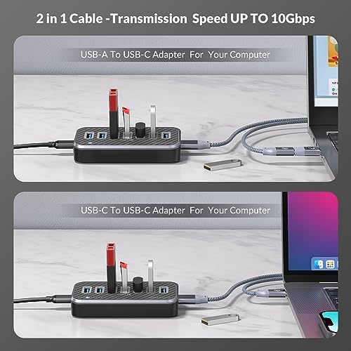 Transform Your Connectivity with Our 7-Port USB Hub – High-Speed USB 3.2 Gen1 Splitter Featuring Unique 32° Angled Design for Easy Access – Perfect for PCs, Laptops & More – Enjoy 5 Gbps Data Transfer Speeds with a 3.28 ft Cable for Ultimate Flexibility & Enhanced Productivity – Ideal for Home & Office Use
