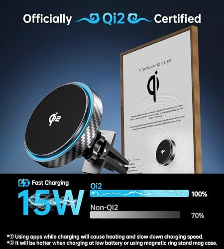 Revolutionary Qi2 Certified 15 W Mag Safe Wireless Car Mount Charger – 360° Rotatable Design for i Phone 12 to 16 Series, Perfect for Dash & Vent Installation – Ultimate Magnetic Charging Solution for Modern Drivers