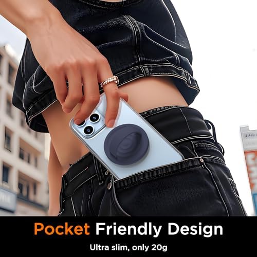 Upgraded Magnetic Phone Grip for i Phone: Premium Silicone Loop Holder with Mag Safe Compatibility – Ergonomic 360-Degree Stand, Non-Slip Design in Sleek Black for Enhanced Comfort and Secure Handling on i Phone 16/15/14/13/12 Pro Max/Plus