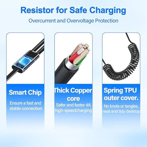 Versatile Coiled USB-C Splitter Cable: 5.9 FT Dual USB-A to Type-C Fast Charging & Data Sync Cable – Enhanced Compatibility for Phones, Laptops, and All Type-C Devices – Efficient 2 in 1 USB3.0 Design for On-the-Go Power and Connectivity